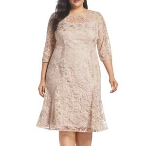 NWT Alex Evenings Embroidered Nude Shimmer Fit & Flare Dress Size 18W